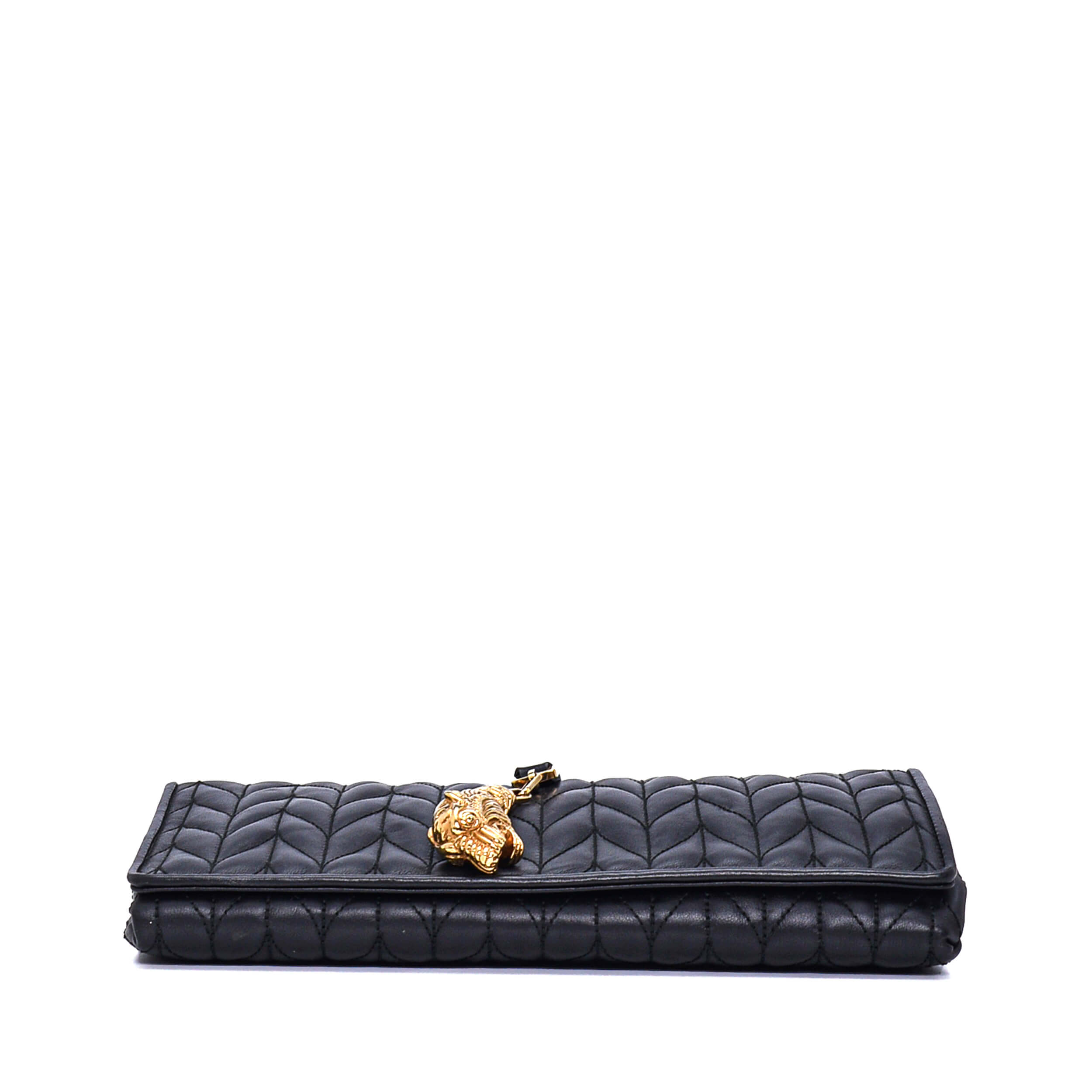 Gucci -  Black Leather Tiger Buckle Detail Chain Bag